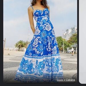 Farm Rio Blue Full of Flowers midi dress